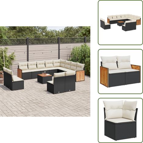 13-tlg. Garten-Sofagarnitur mit Kissen Schwarz Poly Rattan - Gartenmöbel Set - Rattan Möbel - Outdoor Möbel - Lounge Set - Esstisch Set (1/5)