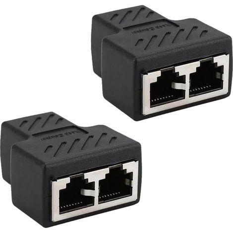 Pièces Adaptateur RJ45, Splitter Ethernet double port, Connecteur réseau, Compatible ADSL TV Routeur, Plug-and-play, Noir (1/5)