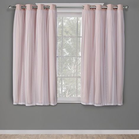 Rideaux intérieurs double couche, voile et occultant obscurcissant, à œillets, économes en énergie, lot de 2, 52"x63", rose poudré (1/4)