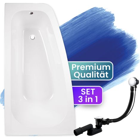 Badewanne Eckbadewanne 150x80 Links, Ablaufgarnitur & Füßen GRATIS - Komplettset 3in1 Original Acryl Wanne Premium Siphon - Made in EU - BADLAND LUNA (1/5)