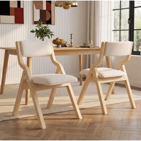 Sillas de comedor plegables de madera y lino beige, lote de 2, 55 x 49 x 81 cm DESVIAE (1/5)