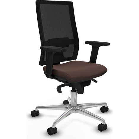 Horna sincro malla negra similpiel marrón oscuro brazos 2D base aluminio ruedas 65mm nailon (1/5)