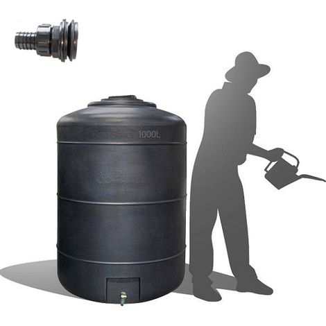 Récupérateur Eau de Pluie Hors-sol 1000 Litres Rond DS Eau Gris Anthracite + connectique d'entrée Garantie 5 ans (1/4)