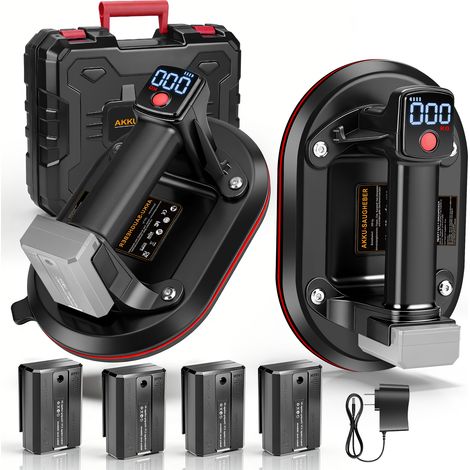Lot de 2 Ventouses électriques 260 kg/24cm 4x Batteries 3000mAh, Afficheur LCD, Ventouse Vitrier Aspiration Automatique Ventouse à Vide pour le Transport de Carreaux, Marbre, Plaques d'aquarium
