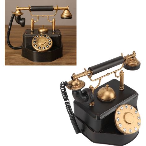 Ornement téléphonique vintage en fer forgé, téléphone à manivelle de style ancien, décoration de vitrine. (1/5)