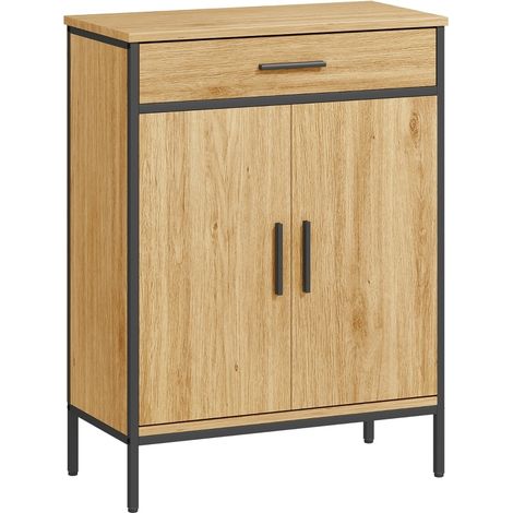 Mobile bagno 60x30x80 cm in MDF effetto rovere e metallo nero con cassetto - CHICFURN (1/5)
