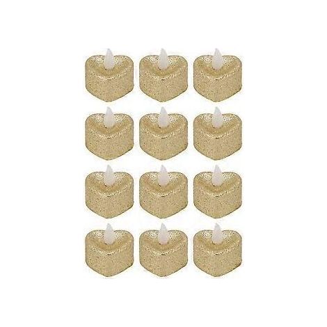 Lot de 12 bougies LED en forme de cœur, poudre dorée, accessoires pour chambre secrète, décorations de Noël et de mariage. (1/5)