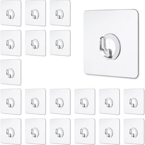 20 ganci adesivi trasparenti, ganci magici trasparenti, resistenti fino a 10 kg, ganci adesivi in plastica per pareti, non richiedono foratura, per bagno, cucina, camera da letto (1/4)