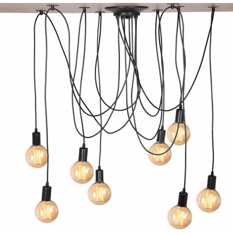 Moderne et Rétro Lustre Suspension, 8 Bras Suspension Luminaire DIY Créatif Lustre Araignee Ajustable 200CM Vintage Lampe de Plafond avec E27 Douille, Noir, 6 Lumières BLOW (1/4)