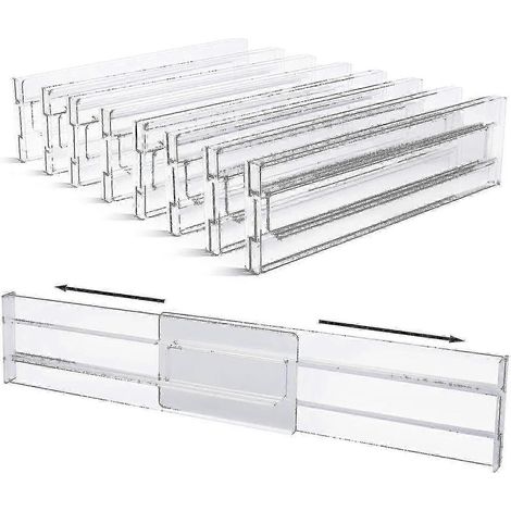 Lot de 8 séparateurs de tiroir, réglables en hauteur (8,1 cm), extensibles pour tiroirs de cuisine de 28 à 52,3 cm. (1/5)