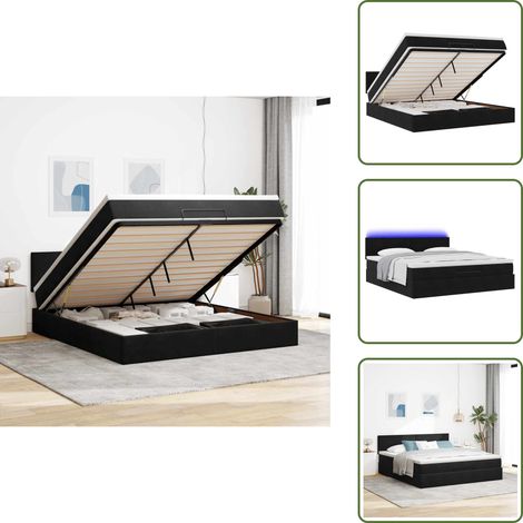 Coprimaterasso - vidaXL Struttura Letto Pouf con Materasso Nero 160x200 cm in Velluto - Luci a LED