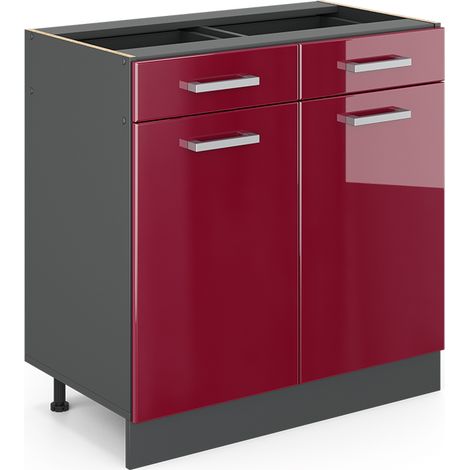 Küchenunterschrank R-Line, Bordeaux Hochglanz, 80 cm ohne Arbeitsplatte, Vicco (1/5)
