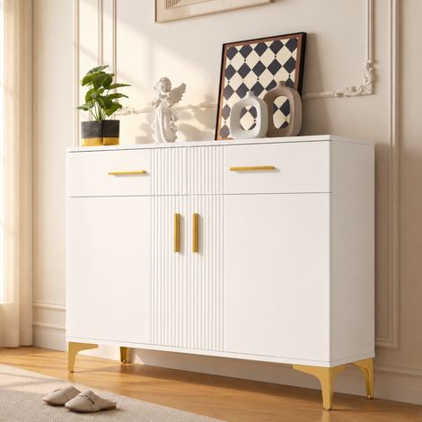 MEUBLIV Buffet 80x35x79,5 cm blanc – 2 portes, 2 tiroirs, avec anti-basculement (1/5)