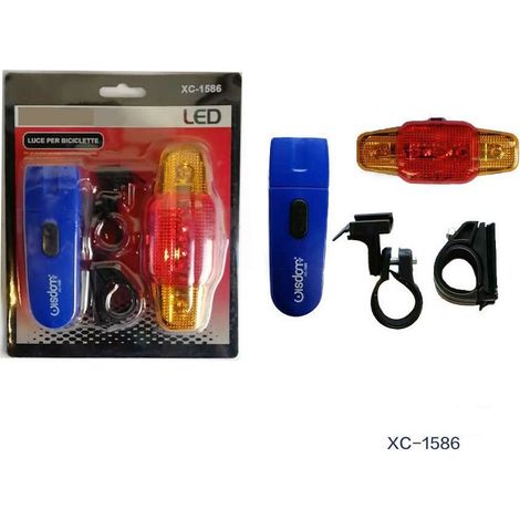 Trade Shop - Set Luce Bicletta Frontale Torcia Led Posterior Safety Ganci Xc-1586 -