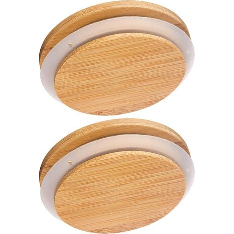 Couvercle Bambou - Lot De 2 - 10cm - Joint Silicone - Hermétique - Pour Bocal Verre (1/5)