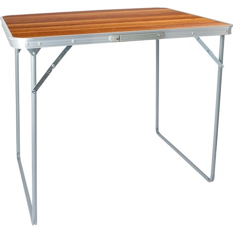 Table de camping pliante – 80 x 60 cm – Bois – Cadre métal – Pliable et portable – Idéale pour jardin, pique-nique et camping (1/5)