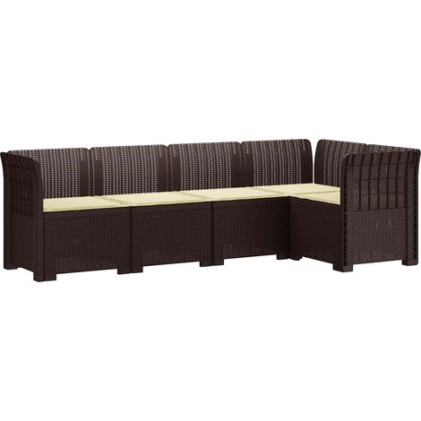 vidaXL Divano da Giardino 5 Posti con Cuscini Stile Rattan PP Marrone (1/5)