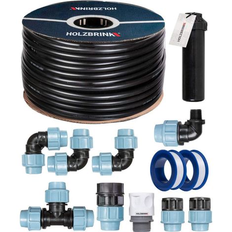 HOLZBRINK Start Set Bewässerungssystem Rasenbewässerung inkl. 30 m LDPE Verlegerohr 25 mm, 1x Versenkregner, HTB-11-1-30