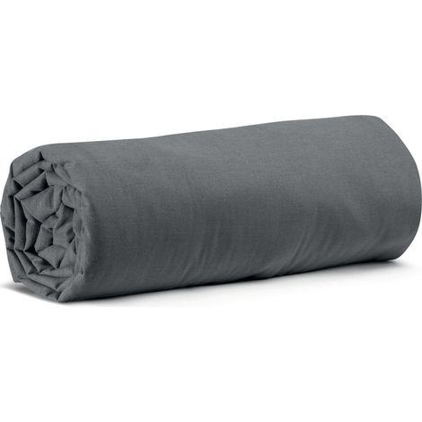 Drap Housse 140x190 cm en Coton Lavé Doux pour Lit 2 Personnes Coloris Carbone Bonnet 30 cm - PANGIVO (1/3)