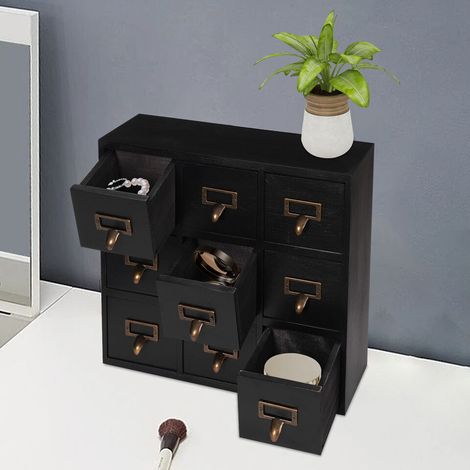 9 tiroirs, bureau en bois, tiroirs de rangement, armoire à pharmacie et placard - armoire de rangement noire (1/5)