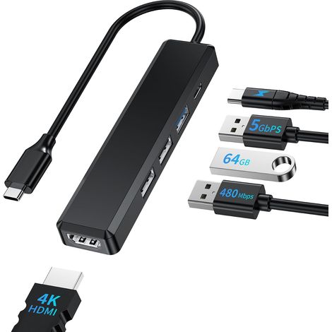 Hub USB C HDMI 4K/ PD 100W/ USB 3.0 5Gbps/ 2USB 2.0, Hub USBC Multi Ports Adaptateur USB-C vers HDMI, Station d' Accueil Multiport Compatible avec MacBook Pro/Air, Mac, Type-C PC Portable (1/5)