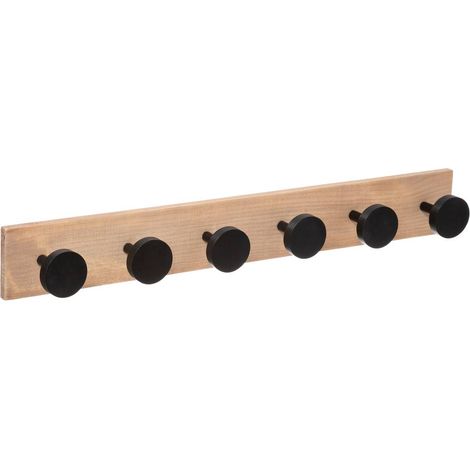 5Five Simply Smart – Patère en bois de pin noir 6 têtes – Fixation murale facile – Dimensions 58 x 8 x 7 cm – Pour entrée et chambre