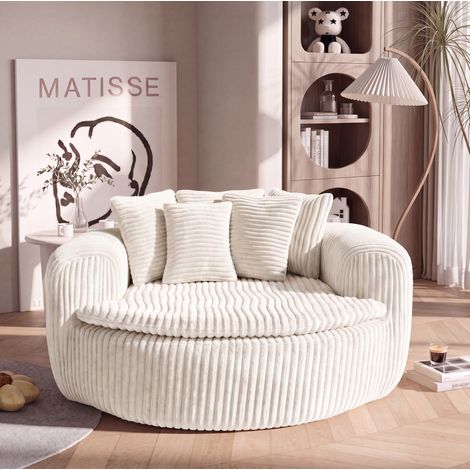 Poltrona relax monoposto in ciniglia beige con seduta profonda e 5 cuscini (1/5)