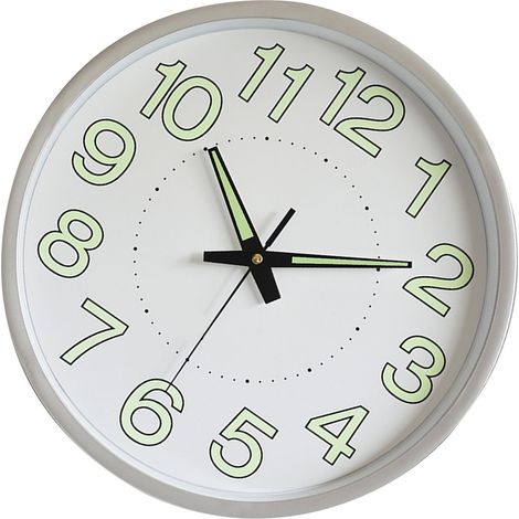 Horloge murale lumineuse de 30 cm (12 pouces), minimaliste, ronde, à quartz, argentée, idéale pour la décoration de la chambre ou du salon.