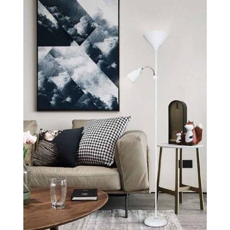 Lampada a piantana da terra con doppio paralume luce orientabile in metallo per salotto bianco (1/5)