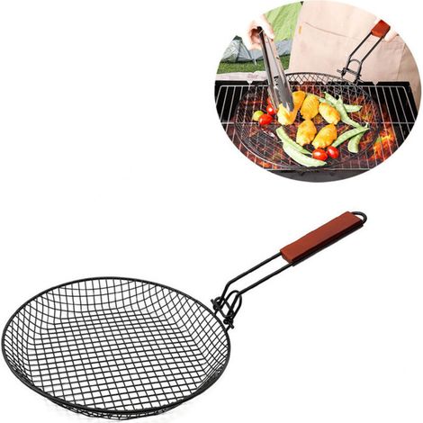 Panier de Gril Acier Ronde Panier à Griller Ergonomique pour Barbecue Extérieur Accessoire pour Viande Facile