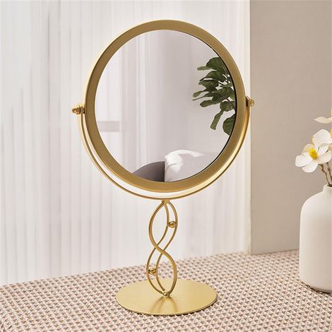 Miroir de maquillage rétro de table avec rotation à 360°, miroir de rasage HD de comptoir, miroir de beauté rond pour salle de bain et hôtel, doré (1/5)