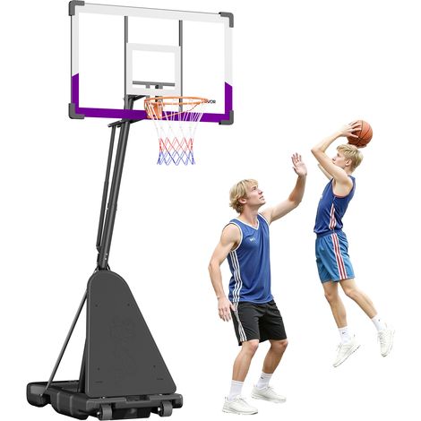 VEVOR Canasta de Baloncesto Portátil, Aro de Baloncesto Ajustable en Altura Manual hasta 3,05 m, con Tablero de Policarbonato de 1219,2 mm, Ideal para Terrazas y Colegios, 1210 x 2060 x 3650 mm (1/5)