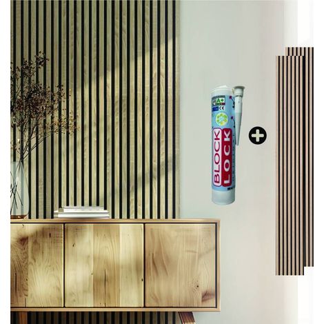 Lot de 2 Panneaux tasseaux bois 250 x 30 x 1,9 cm avec colle - décor chêne clair fond noir - 1,5m²