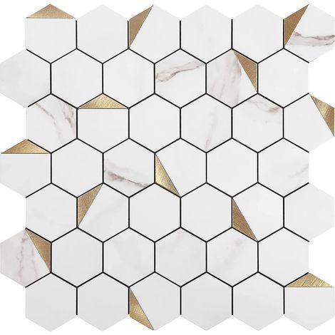 papier Peint Carrelage Autocollant Motif Hexagonal Blanc 30 X30 Cm Style Mosaque Sticker Mural Film Dcoratif Impermable Pour Carreaux De Mur De Sa (1/4)