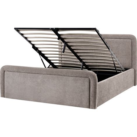 Cama tapizada escandinava con almacenaje 160 x 200 cm de tela gris pardo Viviers