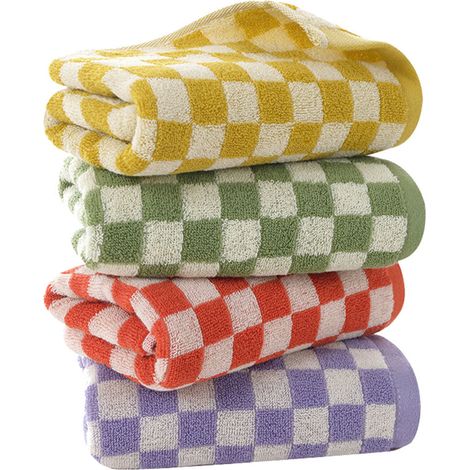Lot de 4 serviettes de bain à carreaux, serviettes décoratives douces pour salle de bain, spa et plage, grandes serviettes de douche (4 couleurs)