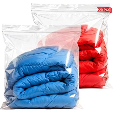Lot de 20 sacs à fermeture éclair grand : 60 x 80 cm Sacs à fermeture éclair réutilisables, sacs de rangement, sacs de voyage en plastique, sacs refermables pour le rangement des vêtements, couettes (1/5)