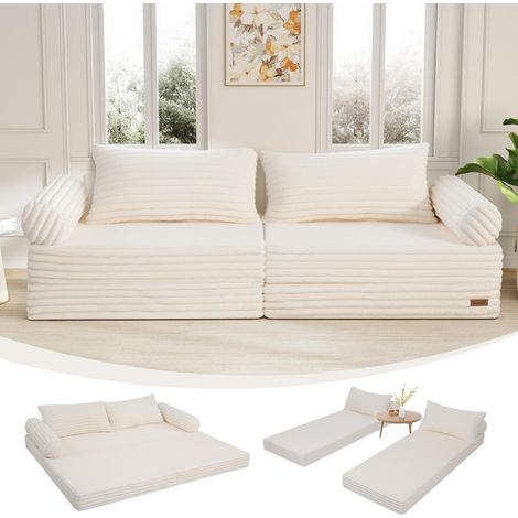 Canapé-lit futon pliable avec coussin, beige (1/5)