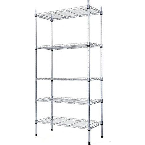 1 - Étagère de rangement - Rayonnage métallique - 5 tablettes réglables en hauteur - Structure robuste en acier pour garage et entrepôt - Gris argenté - 74x34x150cm (1/5)