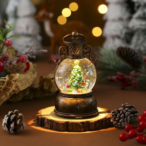 Décoration de Noël lumineuse USB en résine avec musique, décoration de Noël, lanterne dorée portable avec pinceau rempli d'eau (1/5)