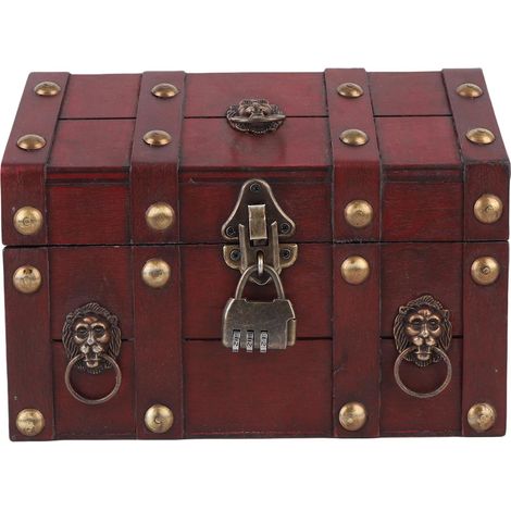 Vintage Wooden Jewelry Box with Combination Lock, Decorative Jewelry Chest for Rings, Earrings and Keepsakes with Hinged Lid for Home or (1/5)