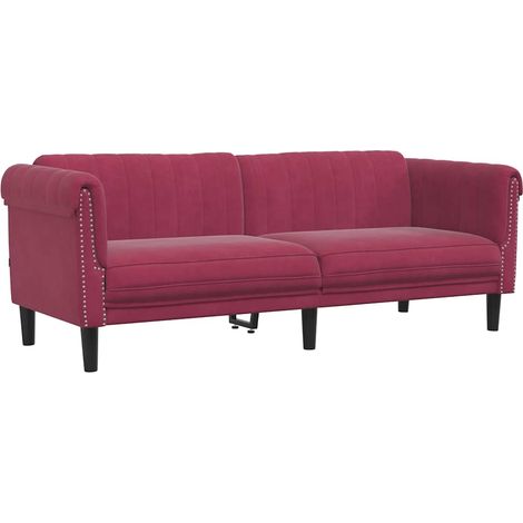 Canapé à 3 places，Sofa pour Salon，Banquette rouge bordeaux velours CFW433411