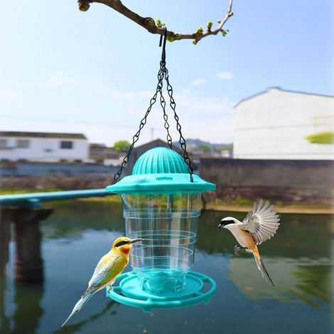 Blue Outdoor Bird Feeder, Wild Bird Feeder, Hanging Bird Feeder, Plastic Seed Feeder for Finches 13 (1/4)