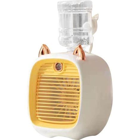 Mini climatiseur de bureau design chat USB rechargeable humidificateur ventilateur portable maison bureau chambre silencieux été jaune (1/5)