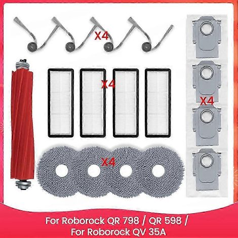 Pièces détachées pour aspirateurs Roborock QR 798 / QR 598 / Roborock QV 35A : rouleau principal, brosse latérale, filtre HEPA, lingette de nettoyage et sac à poussière (1/5)