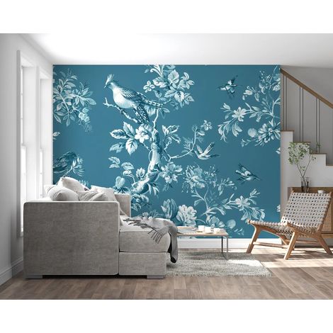 Papier Peint Vintage – Toile aux Oiseaux Bleus - 150 x 250 cm (1/2)