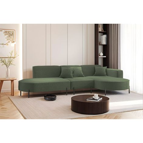 Ecksofa Designersofa VALENCIA in Stoff Quelle Grün Ottomane Rechts (1/2)