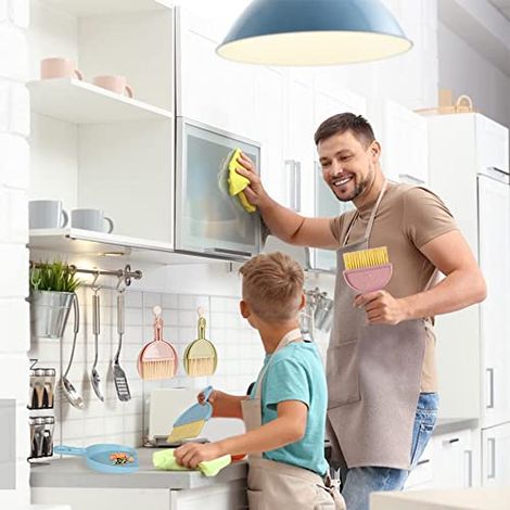 Ensemble de 3 mini balais et pelles à poussière pour la maison, la voiture, la cuisine, la table et les enfants - Poils en plastique résistant, facile à manier, à suspendre, disponible en 3 couleurs (1/4)