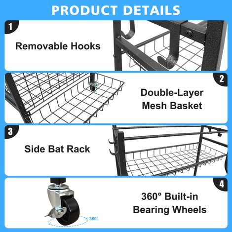 Organizzatore per attrezzature sportive da garage, scaffale porta palloni di grande capacità, carrello porta palloni con ruote per interni ed esterni (1/5)