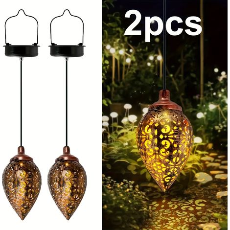 Lot de 2 lanternes solaires en forme de goutte — Éclairage solaire d'extérieur pour jardin (1/5)